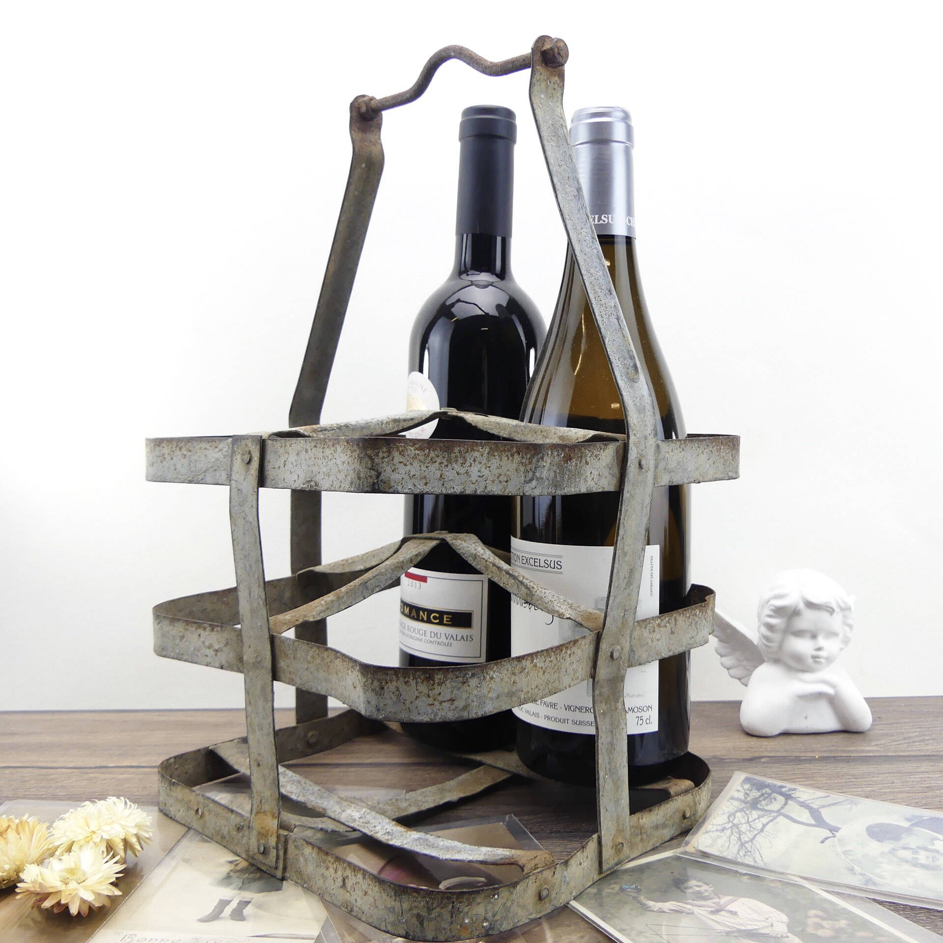 Metal bottle holder Bottle carrier Od bottle holder Shabby chic