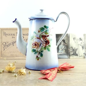 Enamel coffee maker - Enamel Coffee pot - French coffee maker -  french kitchen - Antique kitchen - Shabby chic coffee maker - Cottage