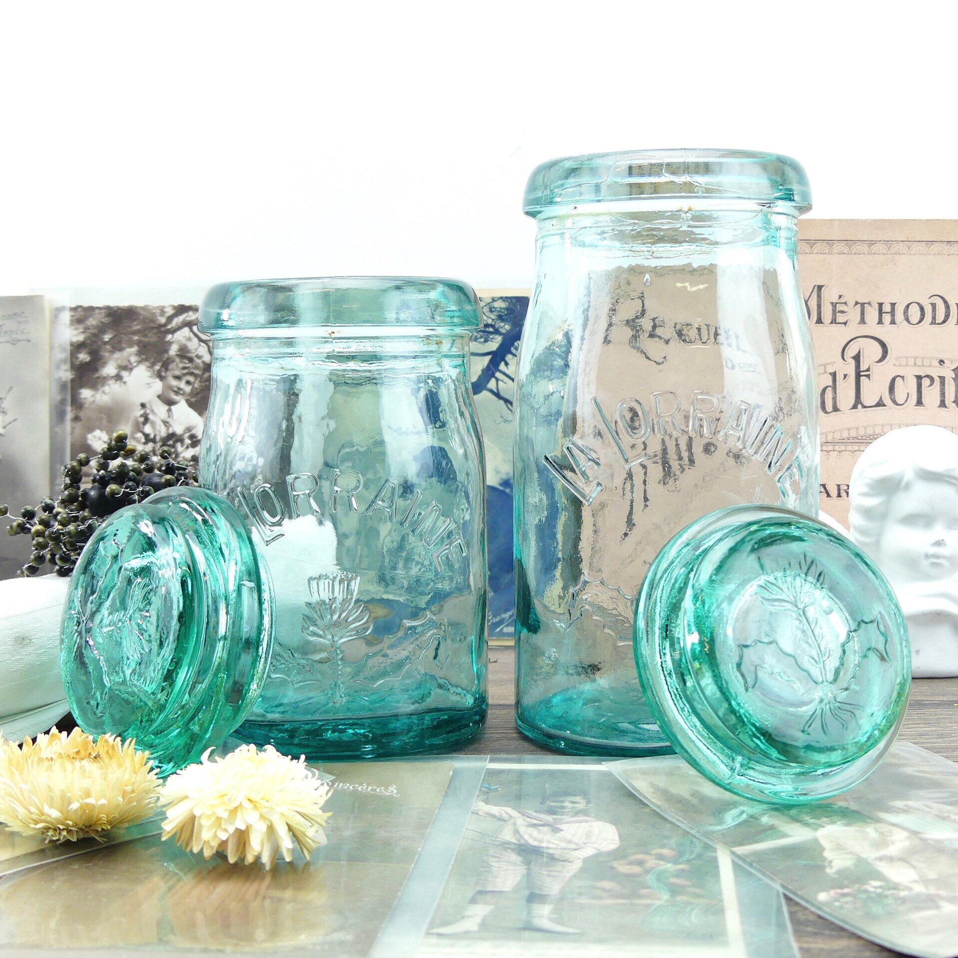 Old glass jars french jar La Lorraine old large jar jar glass kitchen jar Set of