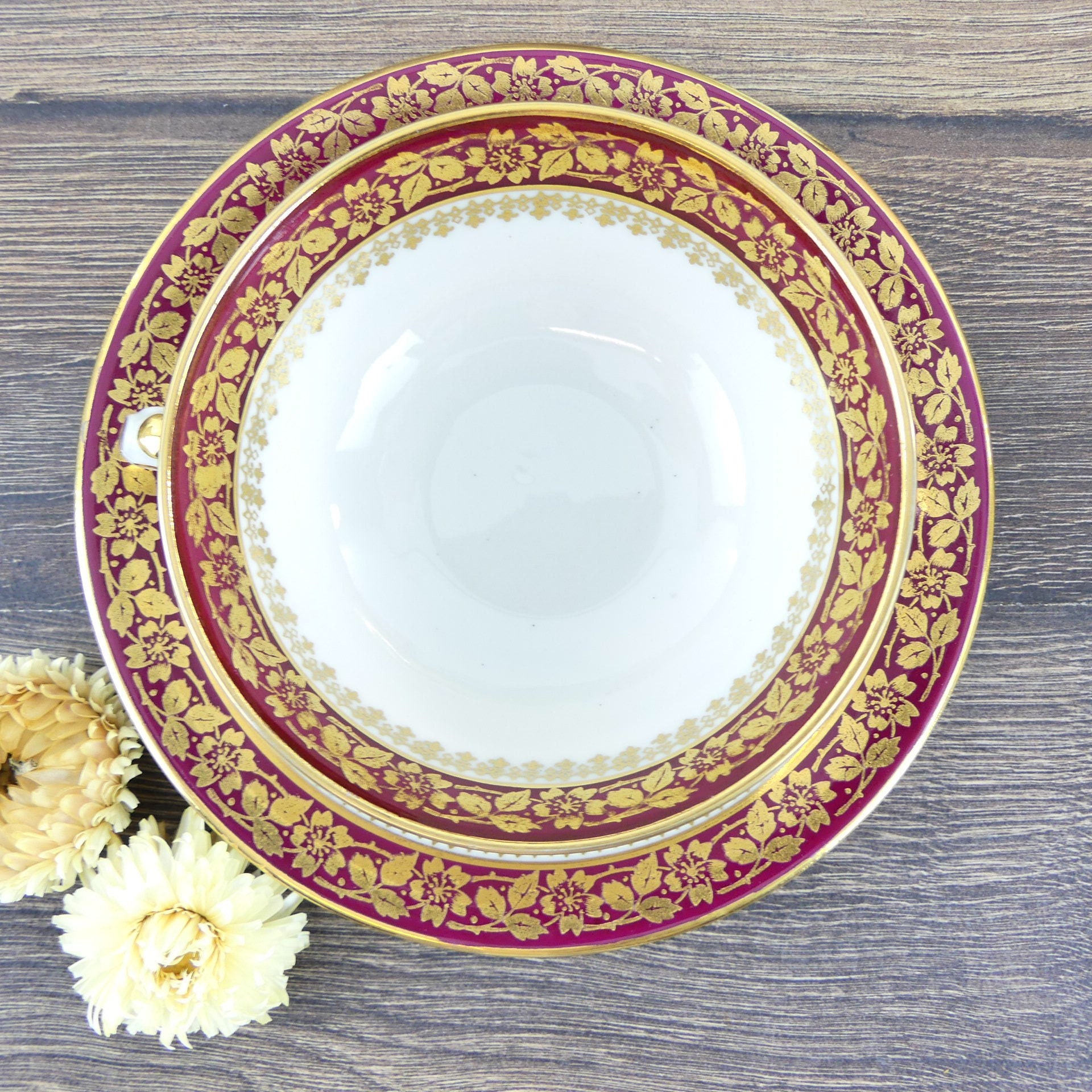 Red and gold Limoges porcelain coffee set 1950's, luxury French Limoges