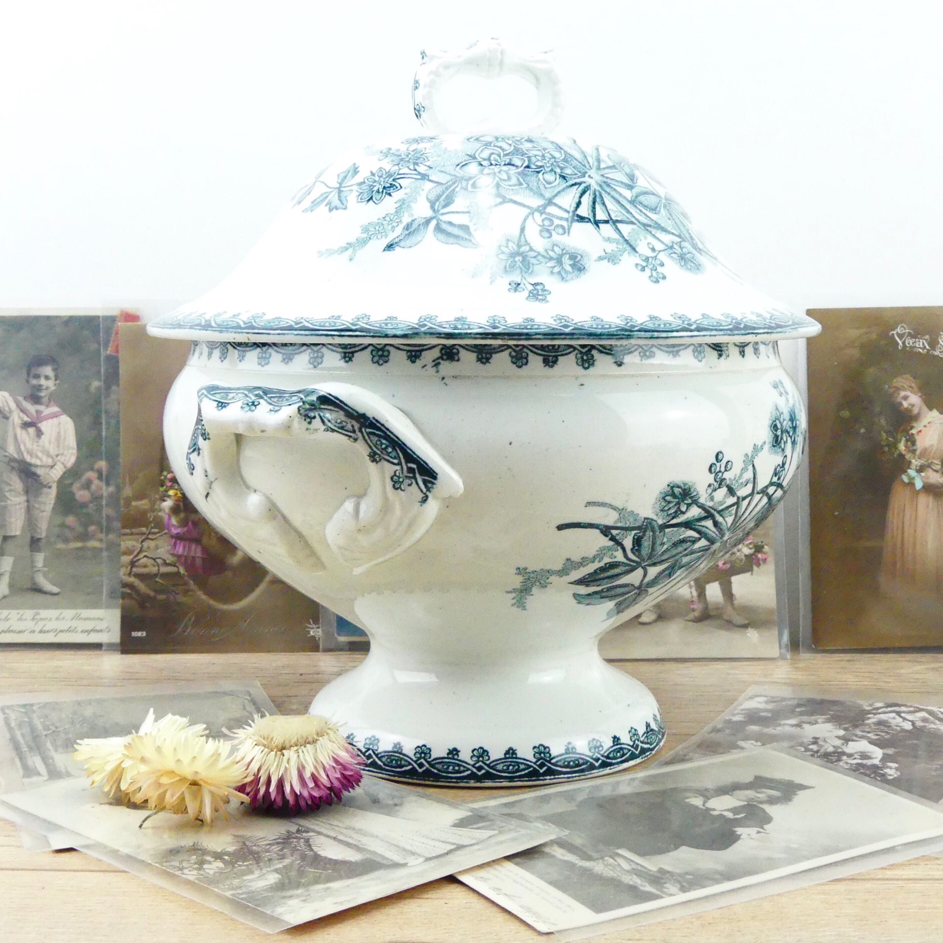 French soup tureen Blue tureen Antique Tureen French country