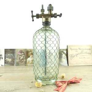 Rare - Former large laboratory siphon in metal cage, former experimental pharmacy siphon 19th century