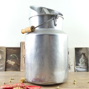 Anciens Pot à Lait et Broc en Zinc Repeints Gris - Vintage French