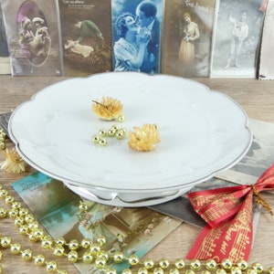 Former compotier Limoges 1930, Grand dépôt Paris, French cake dish, cake presentation dish, large round dish on foot