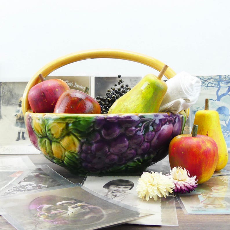 Ancient Basket In Earthenware Sarreguemines Fruit Decoration Etsy