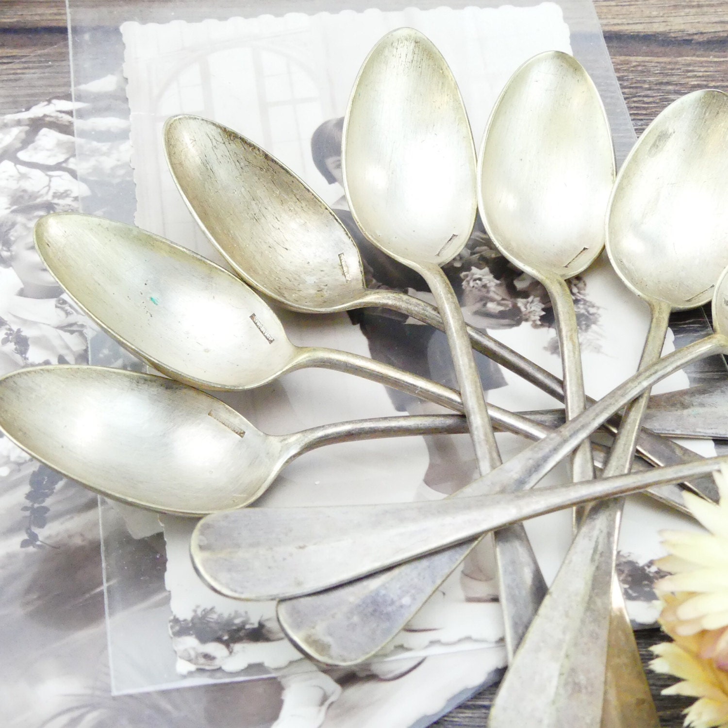 Old spoons Silvered spoons Coffee spoons Dessert spoons French