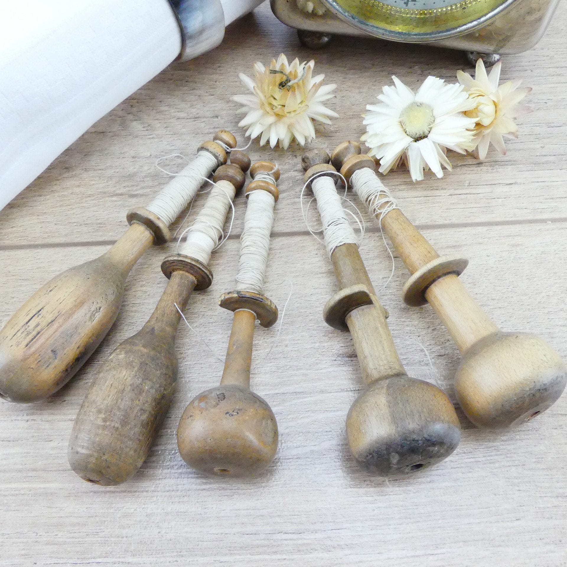 Wood spindles Antique spindles Wooden bobbin Wooden spools Lace