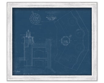 FORT SUMTER LIGHTHOUSE, Charleston, South Carolina - An 1855 Blueprint Drawing and Plan of the proposed Lighthouse