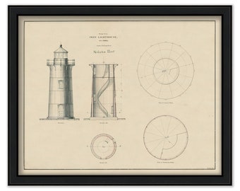 NOBSKA POINT LIGHTHOUSE, Woods Hole, Falmouth, Massachusetts - An 1875 Drawing and Plan of the proposed Lighthouse