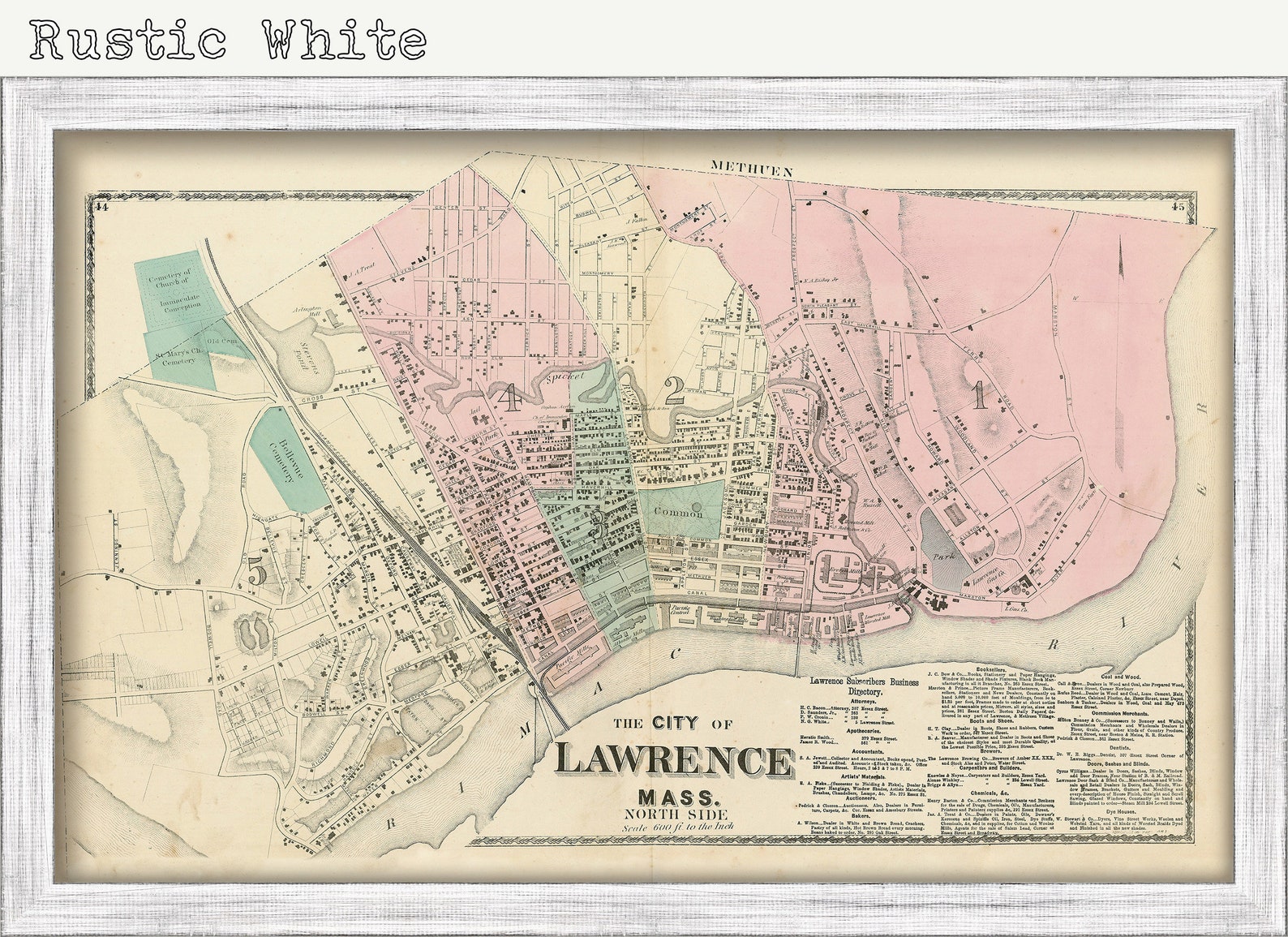 City of LAWRENCE North Side Massachusetts 1872 Map Replica Etsy