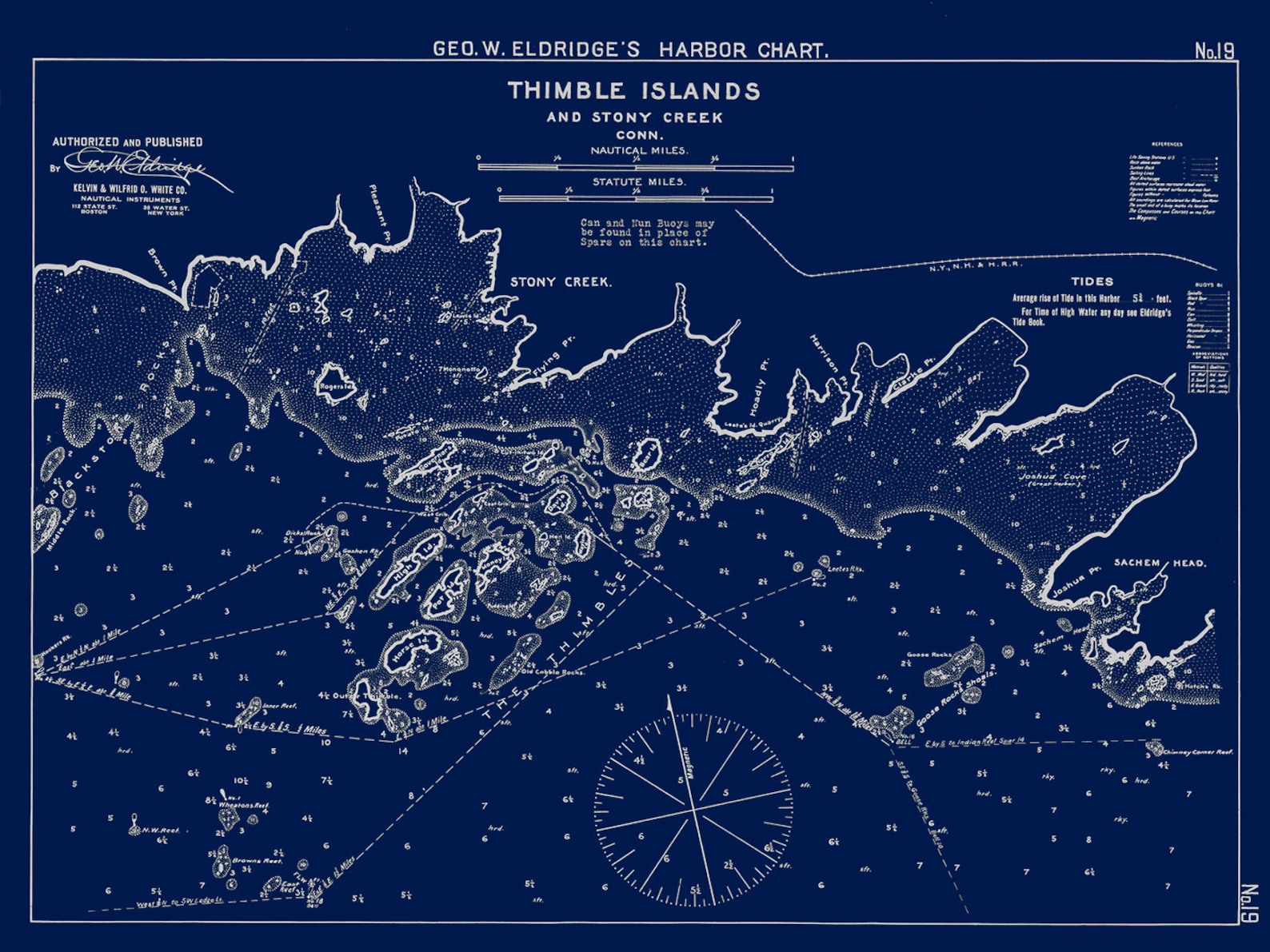 Thimble Islands Blue Print Nautical Chart by W. Etsy