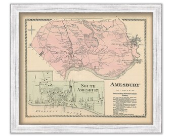AMESBURY, Massachusetts 1872 Map - Replica or Genuine ORIGINAL