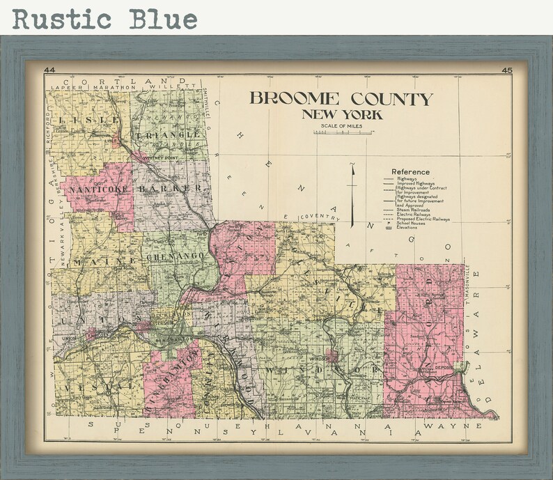 BROOME County New York 1912 Map Replica or GENUINE ORIGINAL - Etsy