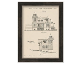 POINT SAN LUIS Lighthouse, California  - Drawing and Plan of the Lighthouse as it was in 1890.
