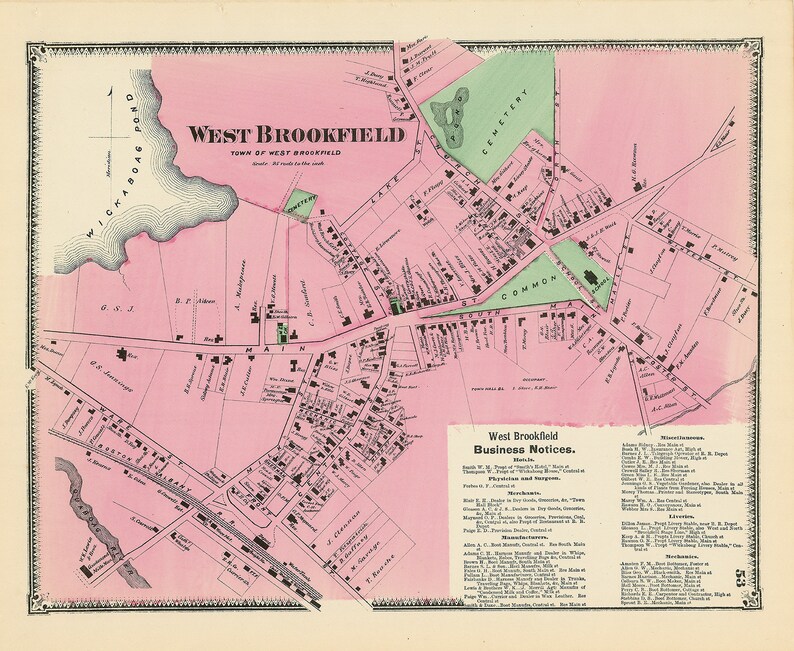 Village of WEST BROOKFIELD Massachusetts 1870 Map Etsy