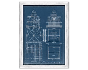 NORTHWEST PASSAGE LIGHTHOUSE, Key West, Florida  -   Blueprint Drawing and Plan of the Lighthouse as it was in 1878.