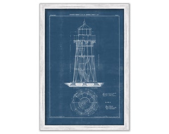 MOBILE POINT LIGHTHOUSE, Alabama  - Blueprint Drawing and Plan of the Lighthouse as it was in 1872.