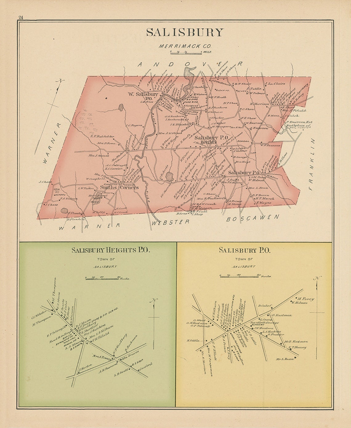 SALISBURY New Hampshire 1892 Map Etsy