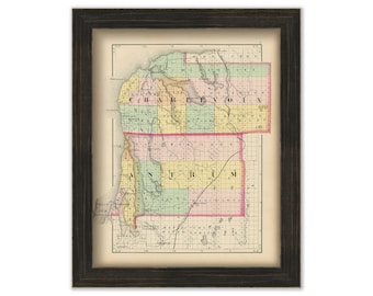 CHARLEVOIN and ANTRIM COUNTIES, Michigan 1873 Map - Replica or Genuine Original