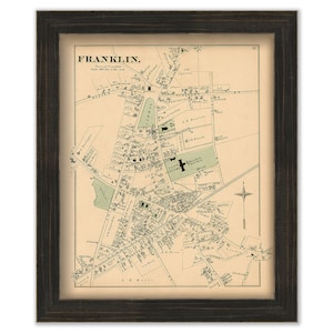 Village of FRANKLIN, Massachusetts 1876 Map - Replica or GENUINE ORIGINAL