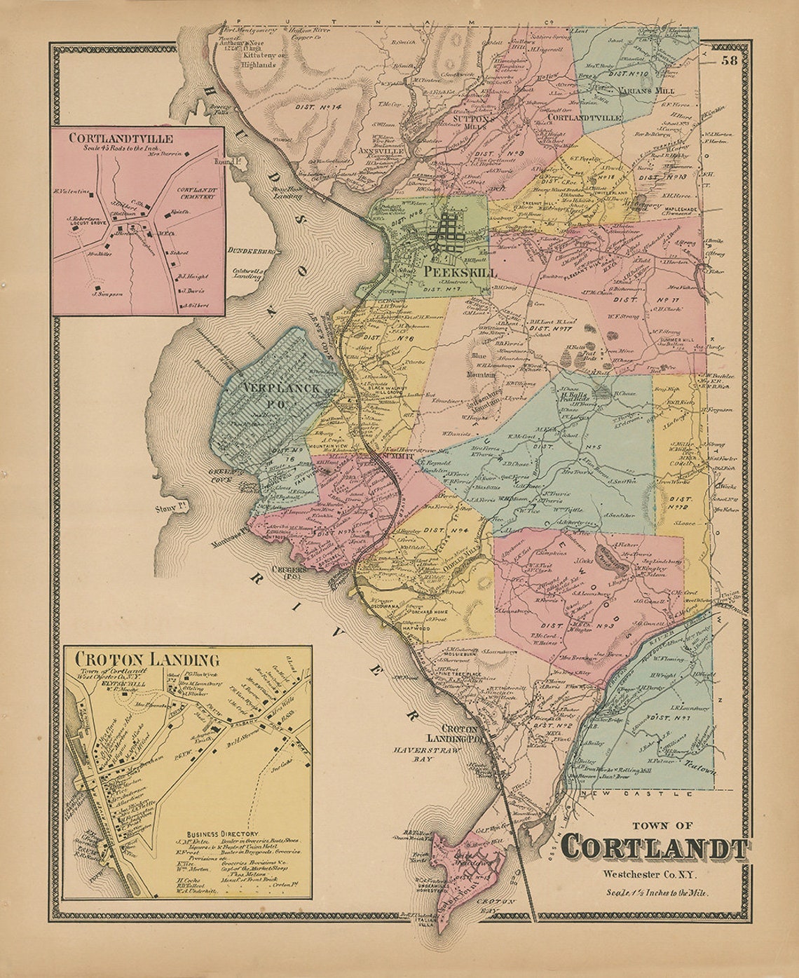Town of CORTLANDT New York 1868 Map Etsy