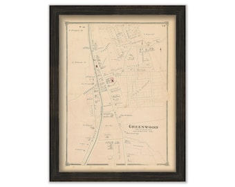 GREENWOOD, Town of WAKEFIELD, Massachusetts 1875 Map - Replica or Genuine ORIGINAL