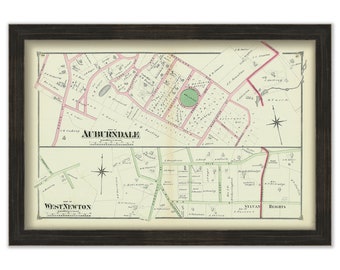 City of NEWTON, AUBURNDALE/West NEWTON, Massachusetts 1874 Map