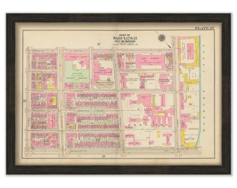 BOSTON, Massachusetts 1917 Map, Plate 27, South End, City Hospital  -  Replica or Genuine ORIGINAL