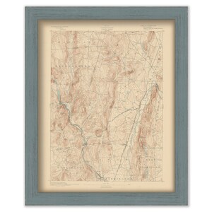 May include: A vintage map of the Housatonic Valley in Massachusetts, printed in black, brown, and blue ink. The map shows the topography of the area with contour lines and includes the names of towns and rivers.