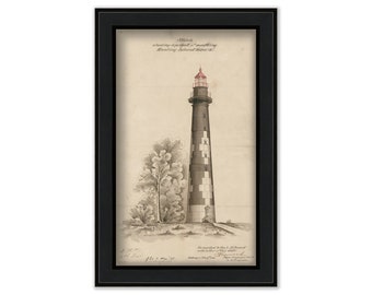 HUNTING ISLAND LIGHTHOUSE, South Carolina  -  Drawing of the Lighthouse as it was in 1875.