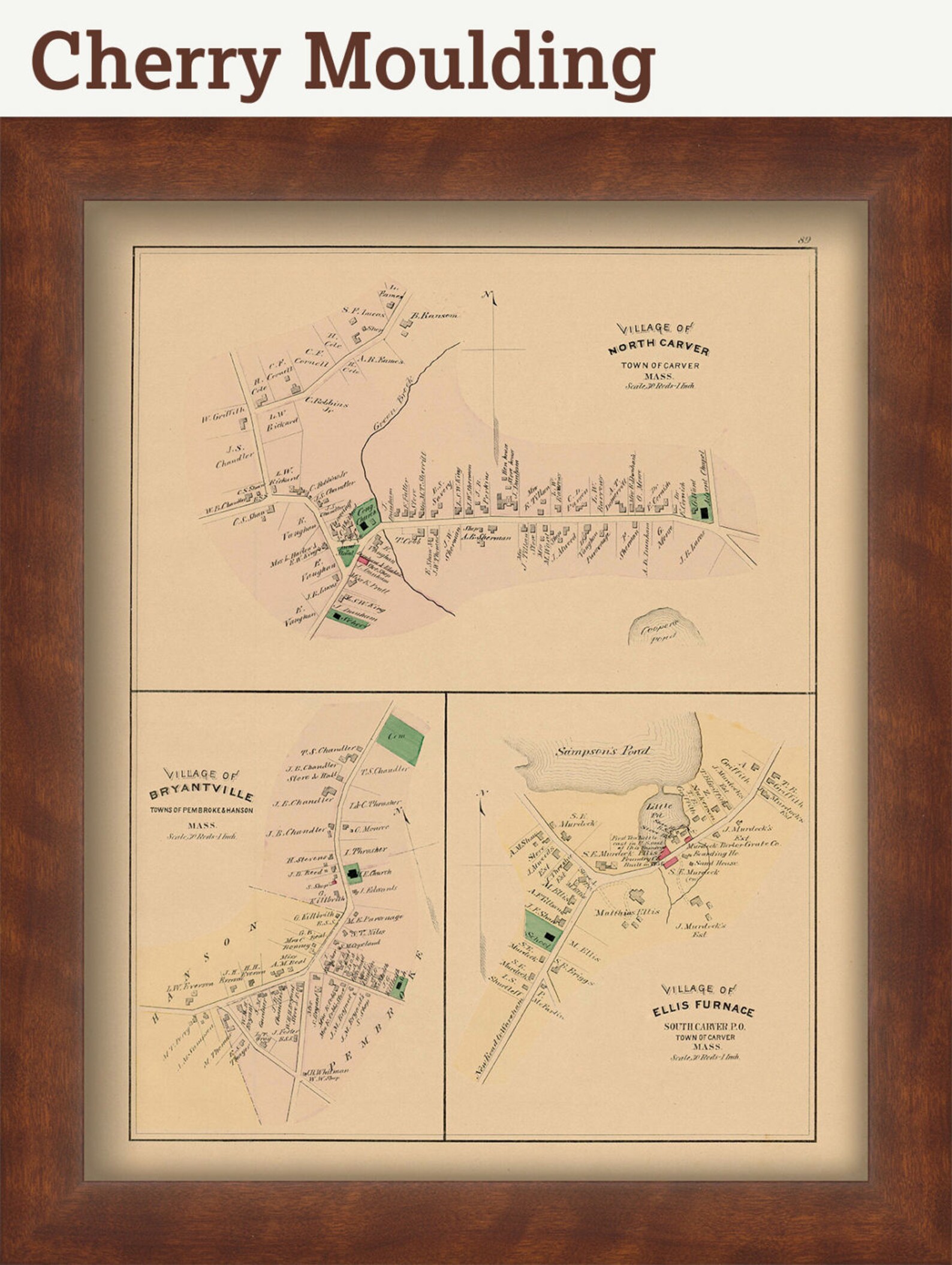 TOWN of CARVER Massachusetts Map 1879colored Reproduction Etsy