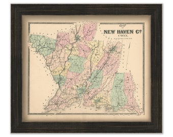 NEW HAVEN COUNTY, Connecticut, 1868 Map, Replica or Genuine Original