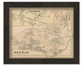 Town of MEDWAY, Massachusetts 1876 Map - Replica or GENUINE ORIGINAL