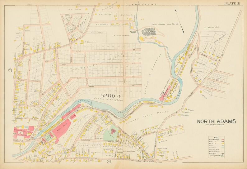 Village of NORTH ADAMS Massachusetts 1904 Map Replica or Etsy