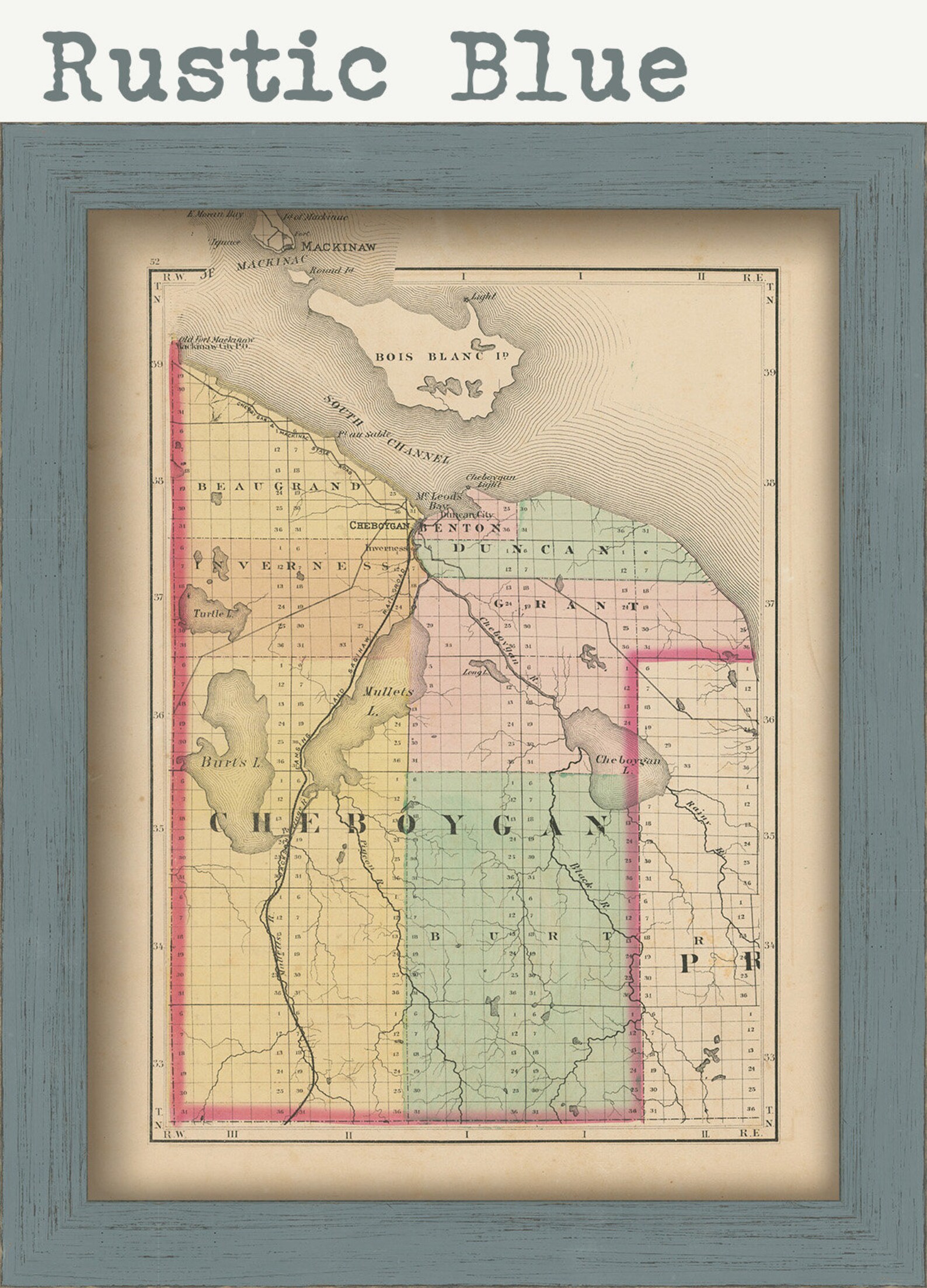 CHEBOYGAN COUNTY Michigan 1873 Map Replica or Genuine Etsy