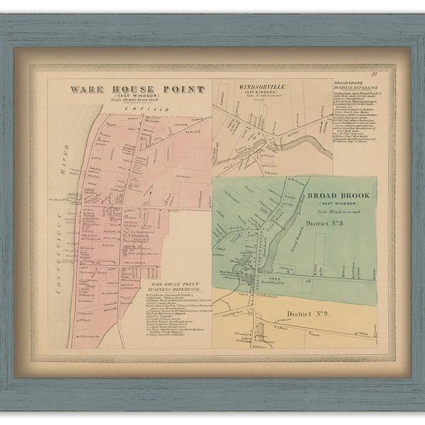 East Windsor Villages, Hartford County, Connecticut, 1869 Map, Replica or GENUINE ORIGINAL