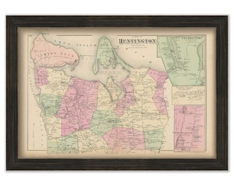 Huntington, New York 1873 Map, Replica and GENUINE ORIGINAL