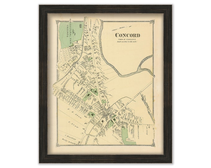 CONCORD Village, Massachusetts 1875 Map