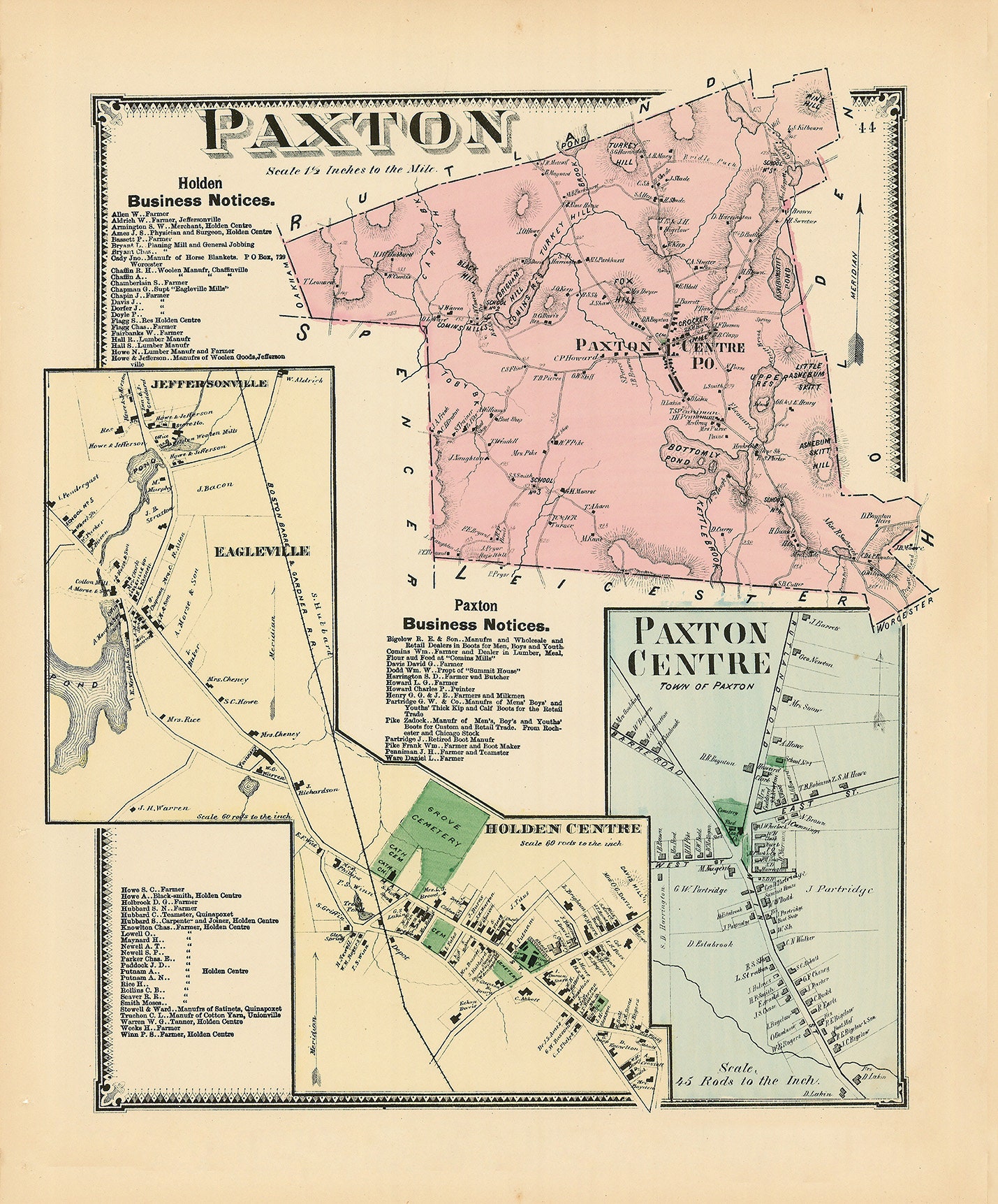 Town of PAXTON, Massachusetts 1870 Map