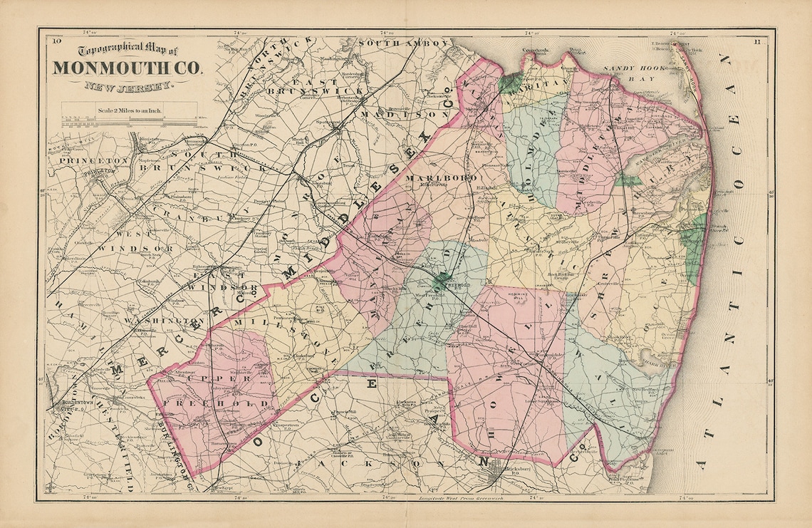MIDDLETOWN and OCEAN Townships New Jersey 1873 Map Replica Etsy