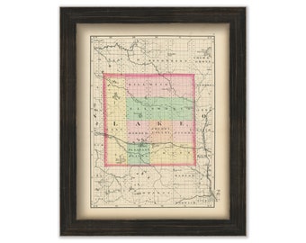 LAKE COUNTY, Michigan 1873 Map - Replica or Genuine Original