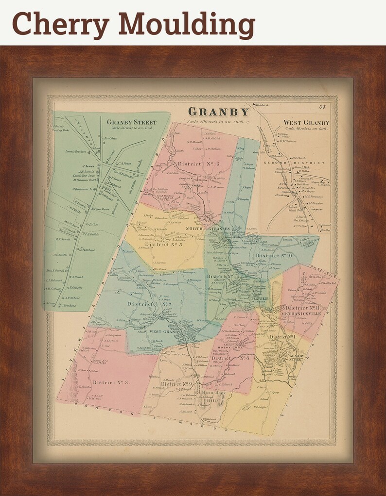 GRANBY Connecticut 1869 Map Replica or GENUINE ORIGINAL Etsy