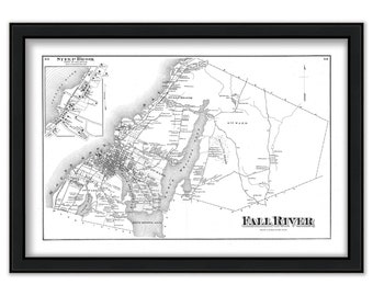 FALL RIVER, Massachusetts 1871 Map - Black and White Version