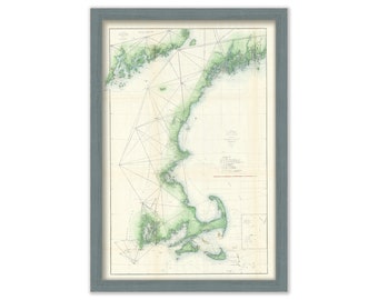 NEW ENGLAND COAST 1859 Colored Nautical Chart
