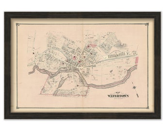 Village of WATERTOWN, Massachusetts 1875 Map - Replica or Genuine ORIGINAL