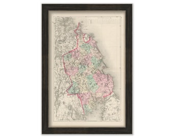 PLYMOUTH COUNTY, Massachusetts 1871 Map by Walling and Gray - Replica or Genuine Original