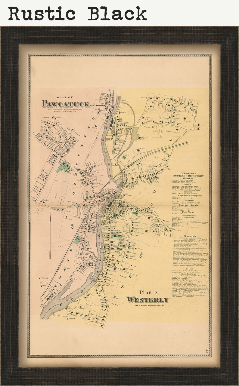 PAWCATUCK VILLAGE STONINGTON Connecticut 1868 Map Etsy