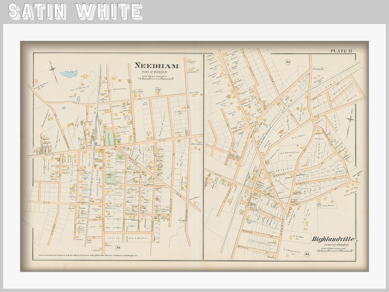 Village of NEEDHAM Massachusetts 1888 Map