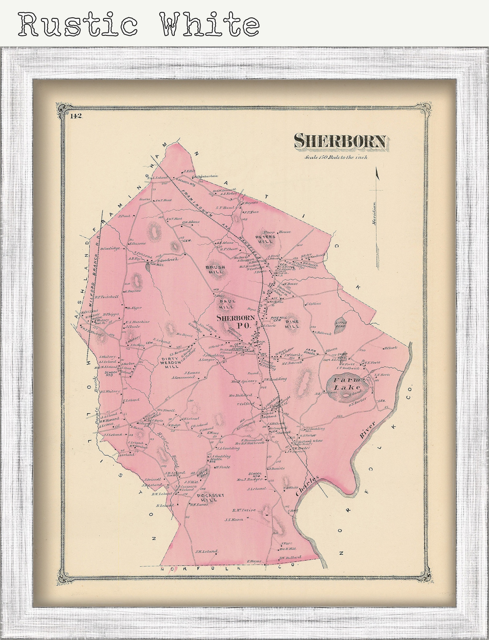 SHERBORN Massachusetts 1875 Map Replica or Genuine ORIGINAL Etsy
