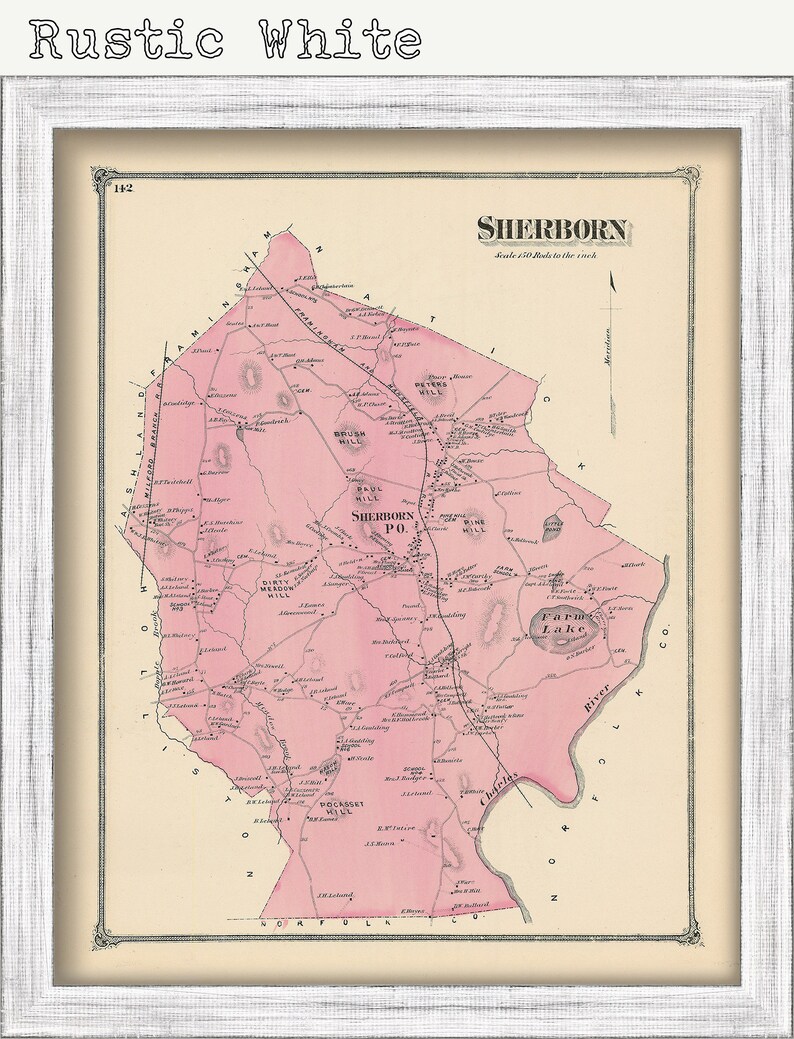 SHERBORN Massachusetts 1875 Map Replica or Genuine ORIGINAL Etsy